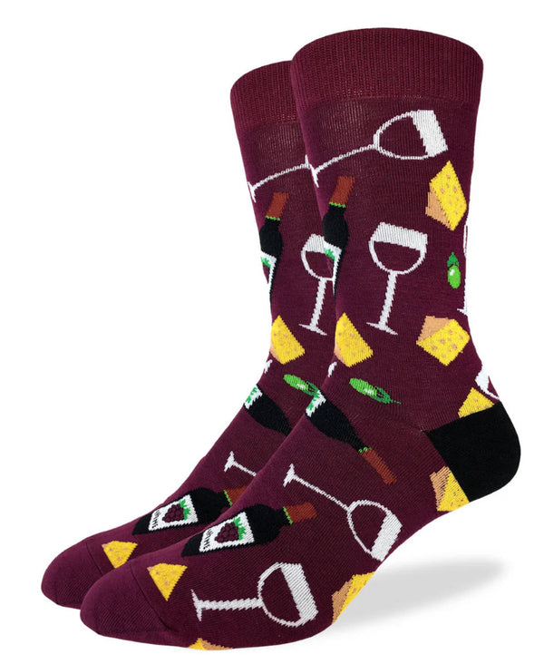 Men’s WINE & CHEESE socks by Good Luck Sock-Big & Tall - Jilly's Socks 'n Such