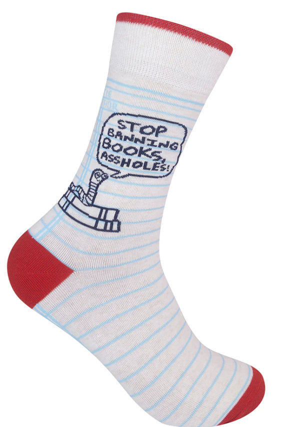 “Stop banning books, asshole” socks- unisex - Jilly's Socks 'n Such