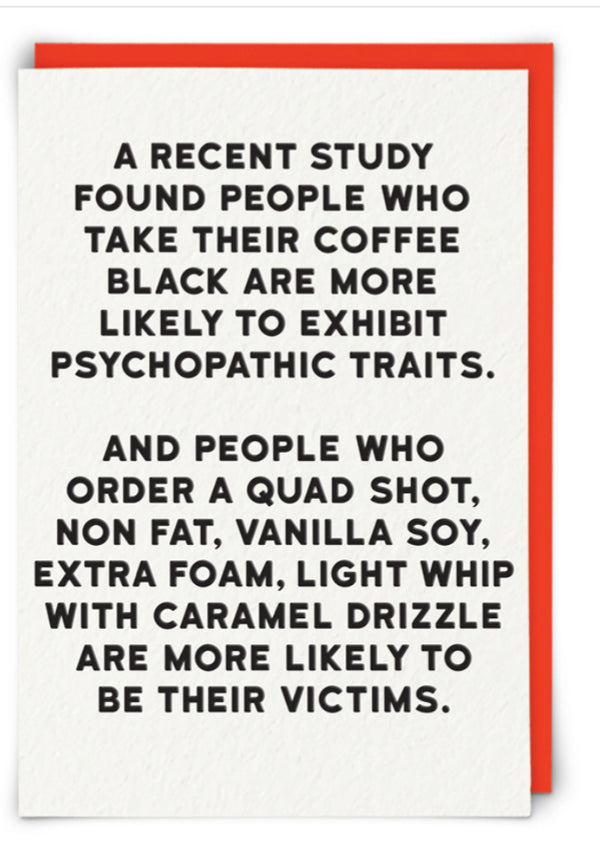 “A recent study found people who take their coffee black…” Holy Flap cards - Jilly's Socks 'n Such