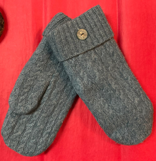 Recycled Sweater Mittens- “Teal cable knit” - Jilly's Socks 'n Such
