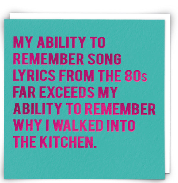 “My ability to remember song lyrics from the 80’s….” Cloud Nine Card - Jilly's Socks 'n Such