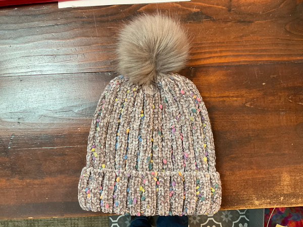 Women’s chenille Winter Hats with Fur Pom - Jilly's Socks 'n Such