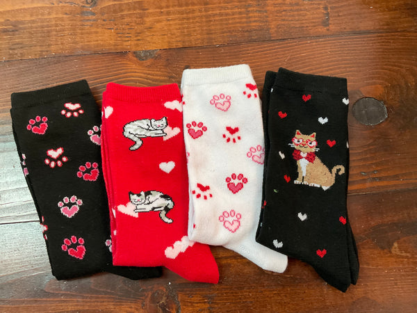 Valentine Cats & Pawprints - Jilly's Socks 'n Such