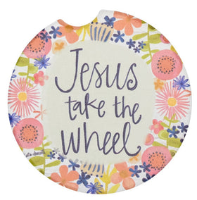 Stone Car Coaster- “Jesus take the wheel”