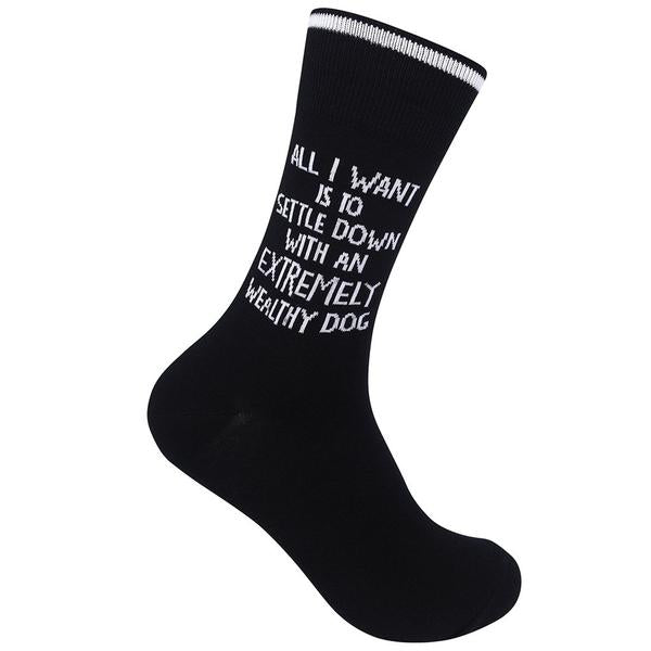 “Settle down with Extremely Wealthy Dog” Socks - One Size - Jilly's Socks 'n Such