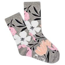 Women’s Grey Sock with White and Pink Flowers Socks - Jilly's Socks 'n Such