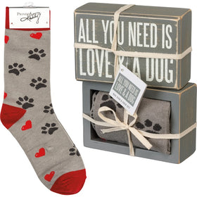 “Love and A Dog” - Box Sign and Sock Set