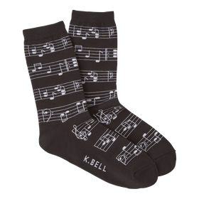 Women's White Black Music Note Socks