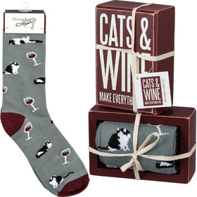 “Cats and Wine” - Box Sign and Sock Set