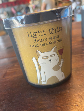 “Light this drink wine and pet the cat” Jar candle Candle