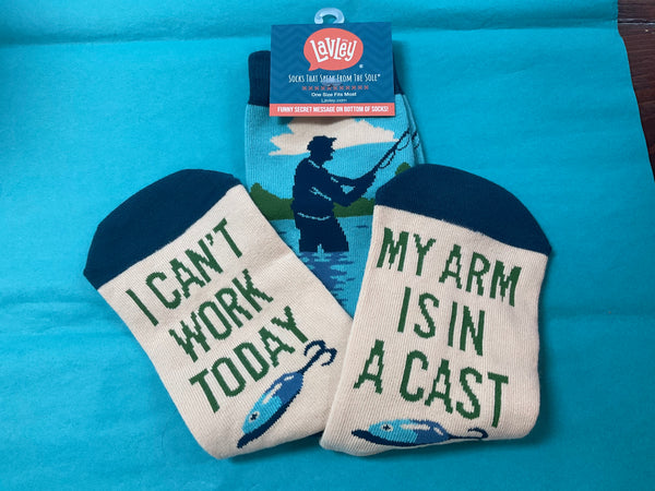 Men’s “I can’t work today my arm is in a cast” fishing socks - Jilly's Socks 'n Such