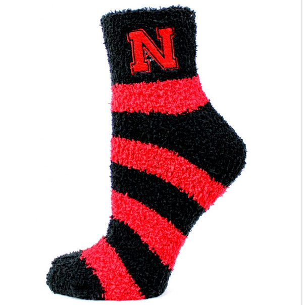 Nebraska Fuzzy Striped Socks - One Size - Jilly's Socks 'n Such
