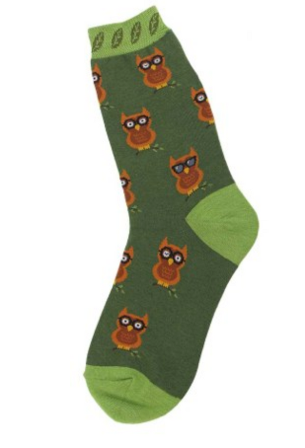 Women’s Green Owls Socks - Jilly's Socks 'n Such