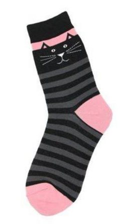 Women’s Black & Pink Striped Cat Socks