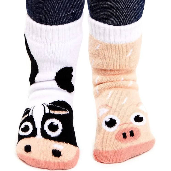 Pals Mismatched Kid’s Grip Socks - Cow & Pig - Jilly's Socks 'n Such