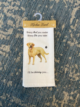 “Every Meal. Every Meal. I’ll Be Watching” Yellow Labrador Kitchen Towel