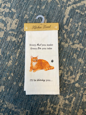 “Every Meal. Every Bite. I’ll Be Watching” Orange Tabby Kitchen Towel