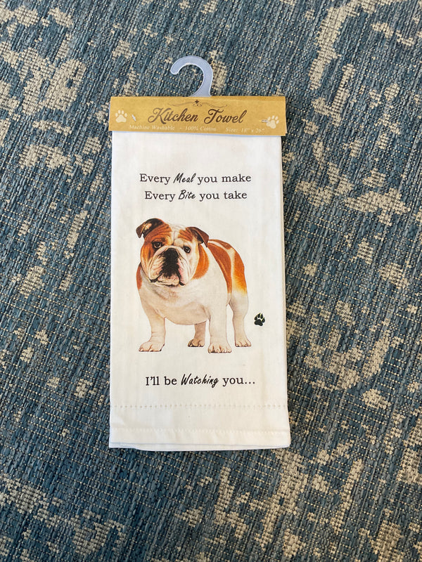 “Every Meal. Every Bite. I’ll Be Watching” Bulldog Kitchen Towel - Jilly's Socks 'n Such