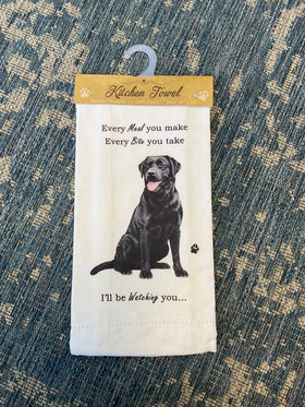 “Every Meal. Every Bite. I’ll Be Watching” Black Labradoodle Kitchen Towel