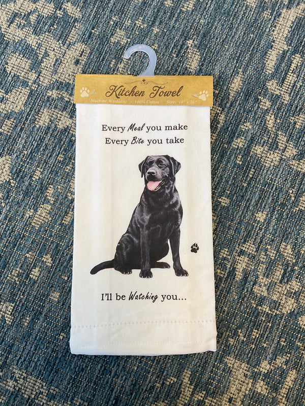 “Every Meal. Every Bite. I’ll Be Watching” Black Labrador Kitchen Towel - Jilly's Socks 'n Such