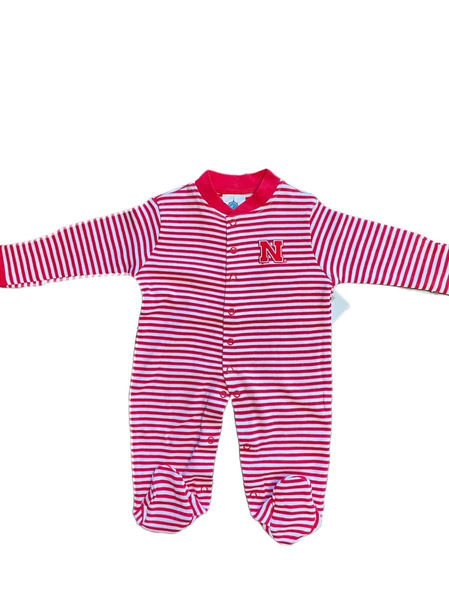 Red and white 2025 striped footed baby pajamas