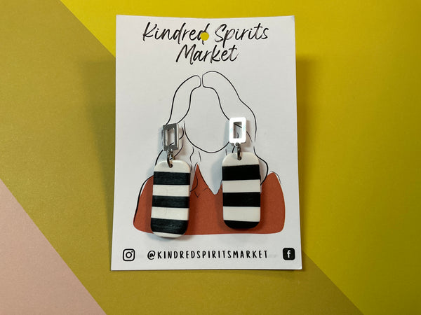Kindred Spirits Market Earrings Style 1060 - black white striped - Jilly's Socks 'n Such