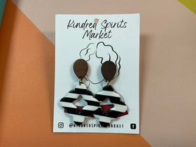 Kindred Spirits Market Earrings Style JS2 - wood with black white striped
