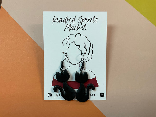 Kindred Spirits Market Earrings JS3 - black cat - Jilly's Socks 'n Such
