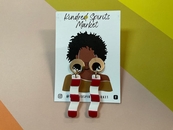 Kindred Spirits Market Earrings Style 972 - red white striped - Jilly's Socks 'n Such
