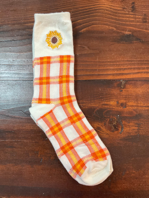 Sunflower and Plaid Socks - Jilly's Socks 'n Such