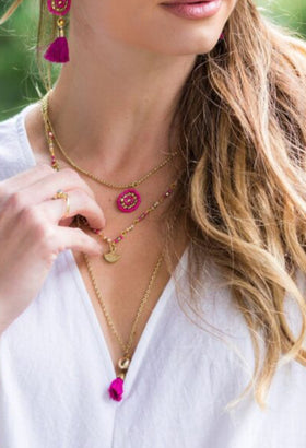 Sachi Cerise Collection Necklace – 5 Strand Chain & Beads by Anju