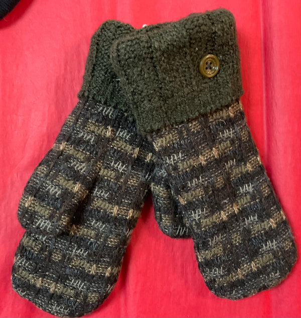Recycled Sweater Mittens- “Dark Olive Green” - Jilly's Socks 'n Such