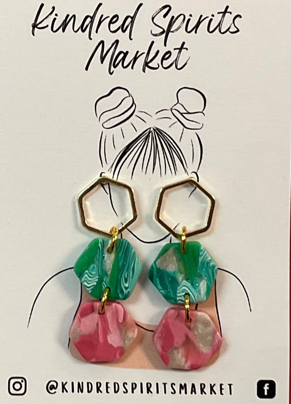 Kindred Spirits Market Earrings Style 2002 - shades of turquoise and pinks drop - Jilly's Socks 'n Such