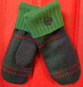 Recycled Sweater Mittens- “Navy/Green plaid”