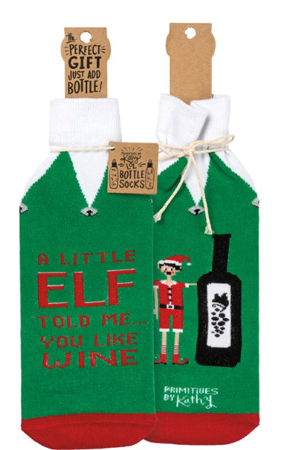 Wine Bottle Sleeve - A Little Elf Told Me…You Like Wine - Jilly's Socks 'n Such