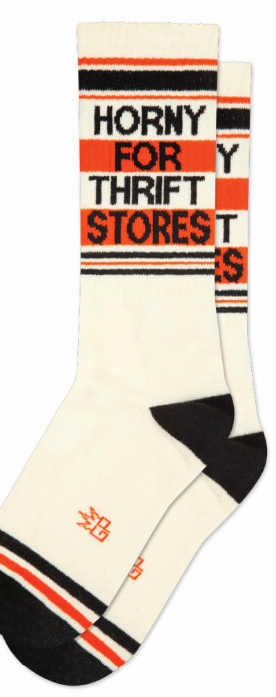 HORNY FOR THRIFT STORES gym crew socks - Jilly's Socks 'n Such