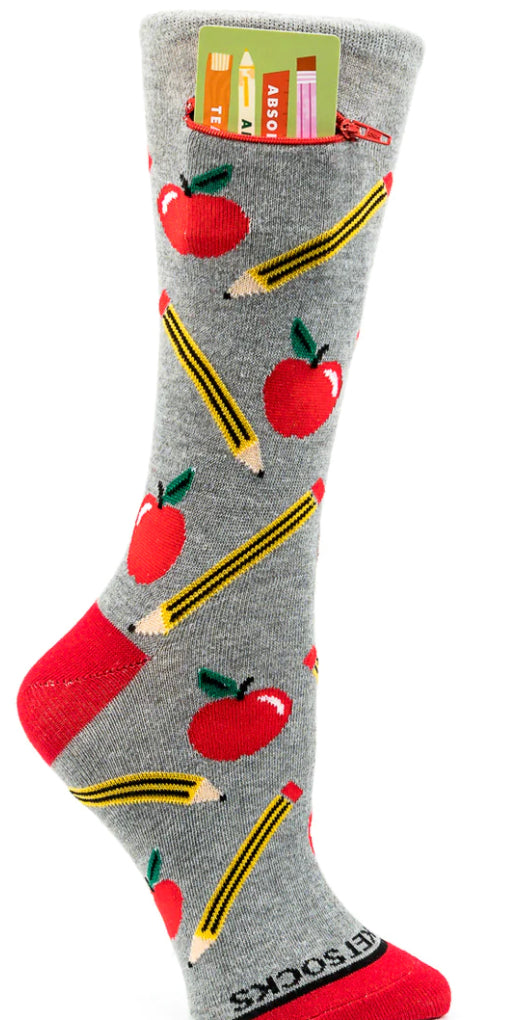 Pocket socks-Teacher apple+pencil - Jilly's Socks 'n Such