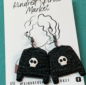 Kindred Spirits Market Earrings Style 1080 - Halloween black sweater with skull