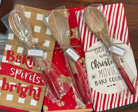 Holiday kitchen towel & wooden spoon set