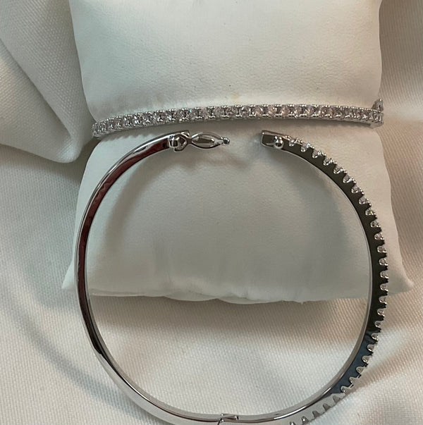 Thin Bangle Bracelet with Cubic Zirconia- silver or gold - Jilly's Socks 'n Such