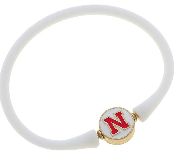 Nebraska Huskers Enamel Silicone Bali Bracelet-white or red - Jilly's Socks 'n Such