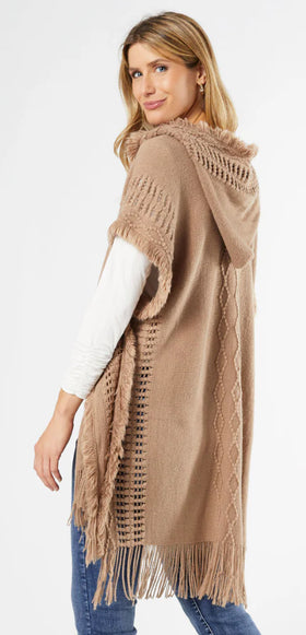 Coco+Carmen Eloise Hooded Ruana with Frayed Fringe-4 colors
