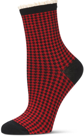 Women’s Retro Ankle Socks - houndstooth lace cuff
