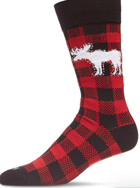 Men’s Buffalo Plaid Fuzzy Moose Holiday Crew