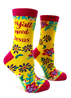 Ya’ll Need Jesus Women’s Crew Socks