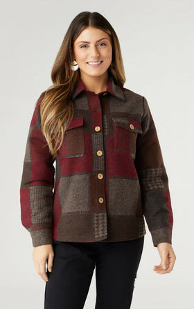 Coco+Carmen Maura Colorblock Shacket-burgundy/brown