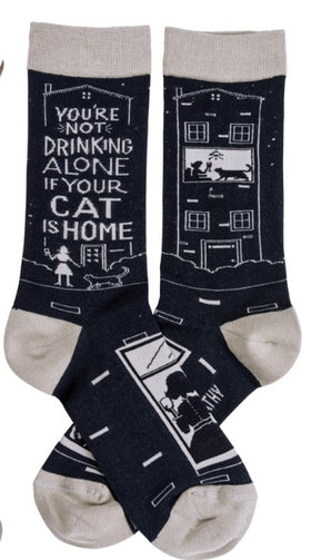 You’re Not Drinking Alone If Your Cat is at Home Socks - One Size