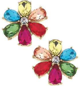 Fiesta Rhinestone Flower Stud Earrings in Multi