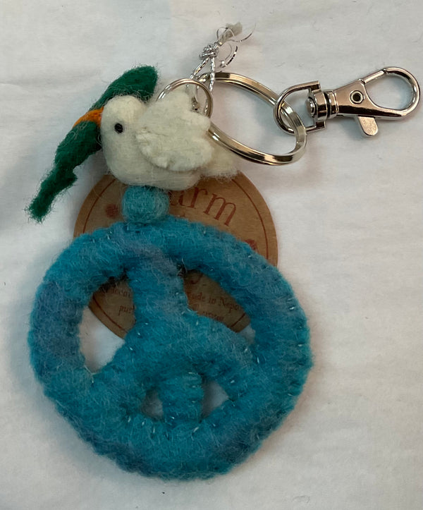 Peace Sign with Dove & Olive Branch wool key fob - Jilly's Socks 'n Such