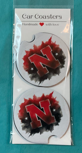 Husker foam car coasters 2 pk